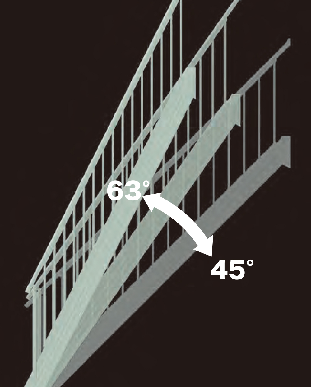 45°〜63°の範囲で無段階に角度調整が可能。